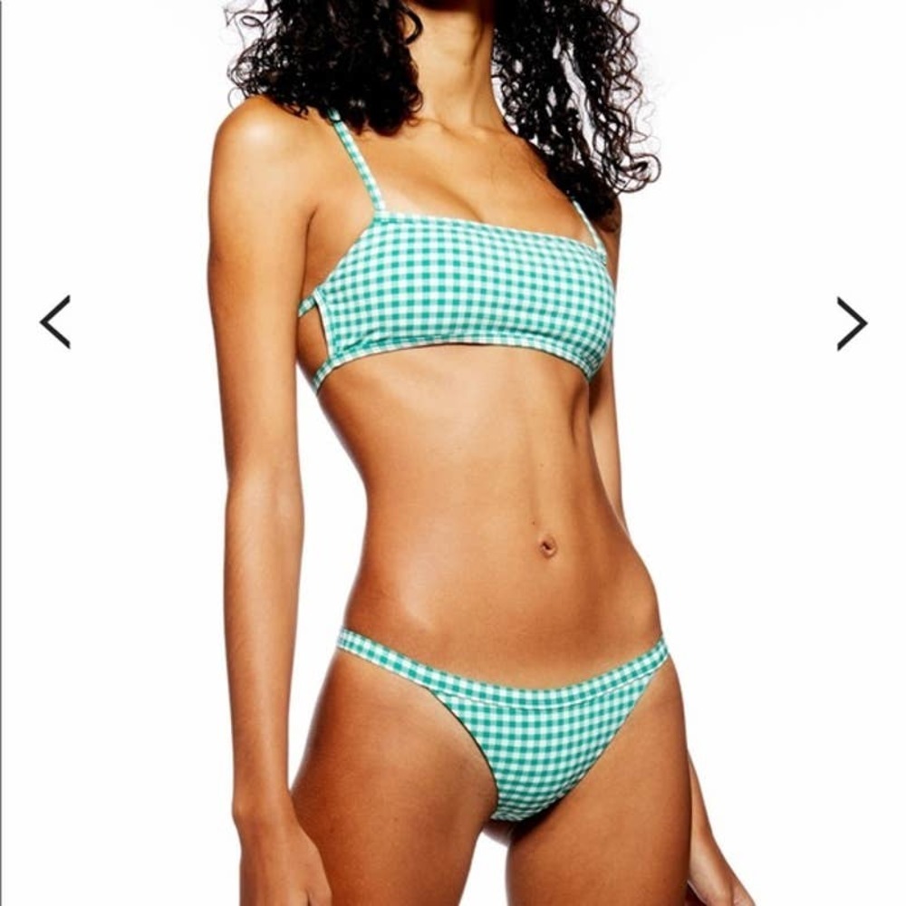 Topshop Green Gingham Bikini Bottoms sz 8